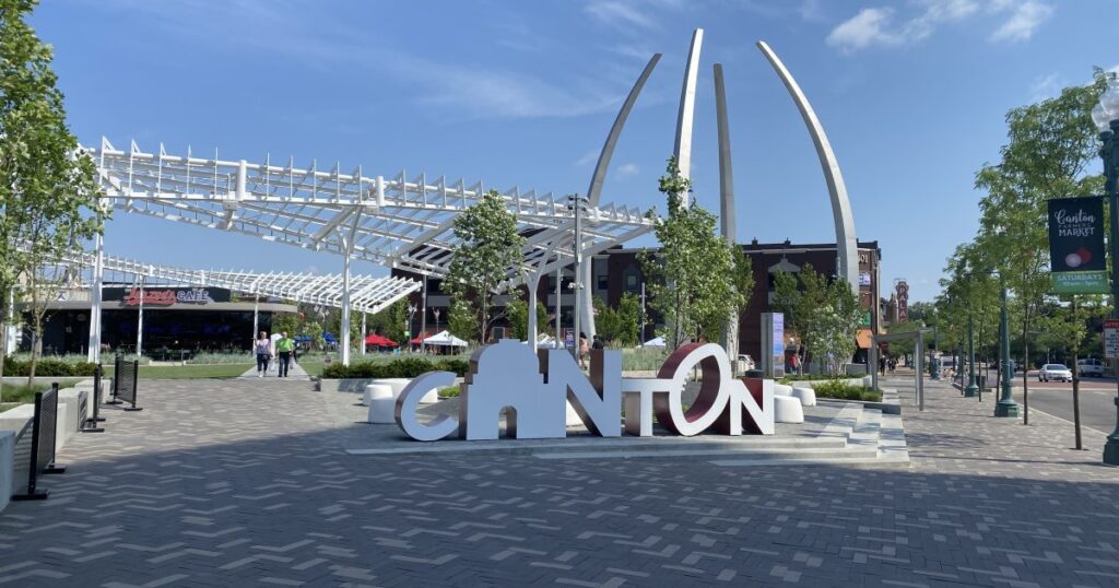 An image of the Canton sign in downtown Canton, Ohio.