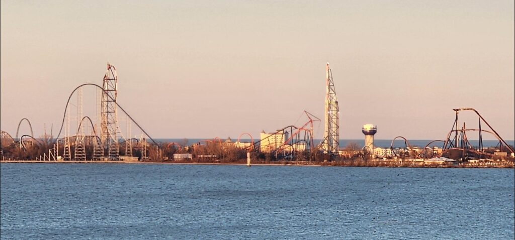 The Iconic Cedar Point skyline near dusk.